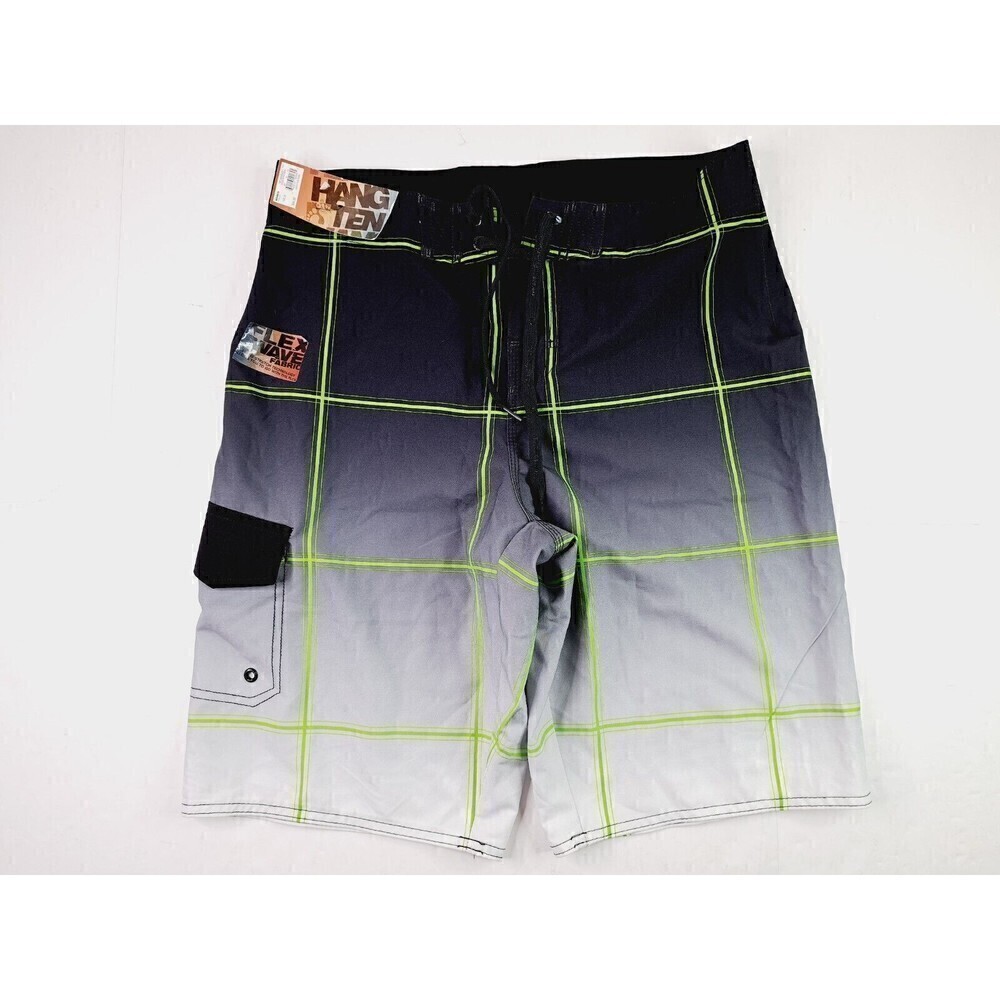 HANG Ten 10 Mens Board Shorts Surf Swim White Green Black Size 30 Side Pocket